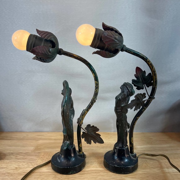 Vintage Metal fairy/ nymph table lamps read description - Picture 2 of 9